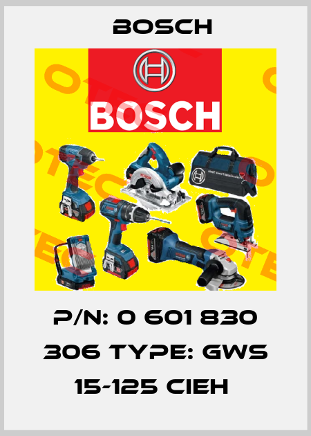 P/N: 0 601 830 306 Type: GWS 15-125 CIEH  Bosch