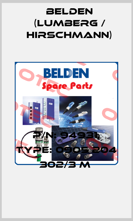P/N: 94931, Type: 0905 204 302/3 M  Belden (Lumberg / Hirschmann)