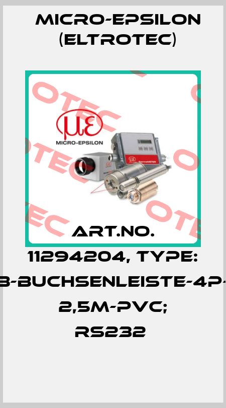 Art.No. 11294204, Type: CAB-Buchsenleiste-4P-ge; 2,5m-PVC; RS232  Micro-Epsilon (Eltrotec)