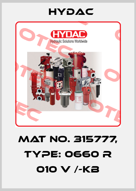 Mat No. 315777, Type: 0660 R 010 V /-KB Hydac