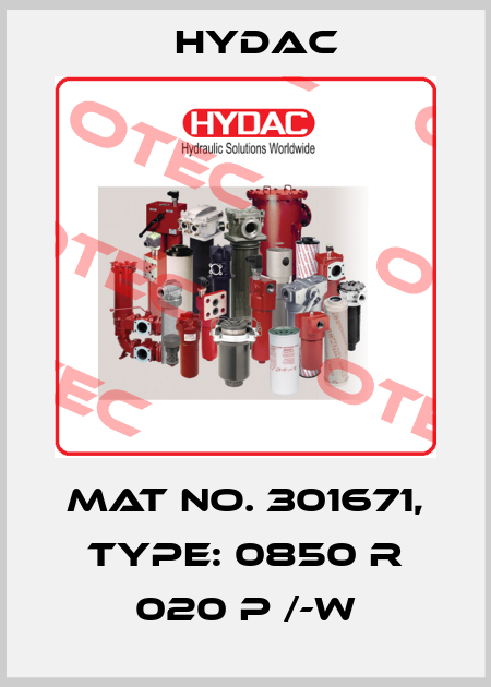 Mat No. 301671, Type: 0850 R 020 P /-W Hydac