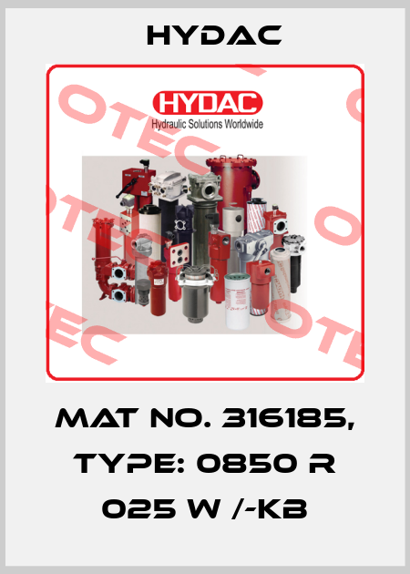 Mat No. 316185, Type: 0850 R 025 W /-KB Hydac