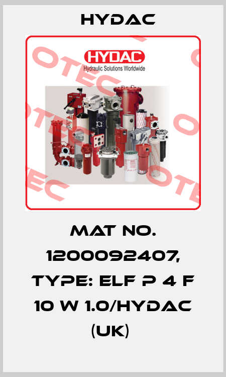 Mat No. 1200092407, Type: ELF P 4 F 10 W 1.0/HYDAC (UK)  Hydac