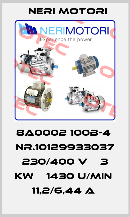 8A0002 100B-4  NR.10129933037   230/400 V    3 KW    1430 U/MIN    11,2/6,44 A  Neri Motori