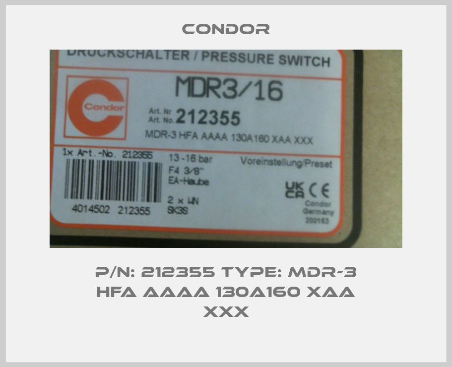 P/N: 212355 Type: MDR-3 HFA AAAA 130A160 XAA XXX-big