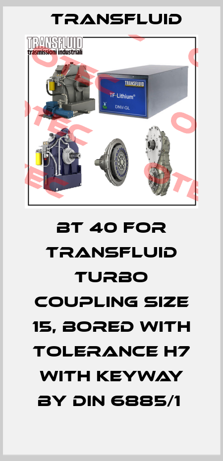 BT 40 FOR TRANSFLUID TURBO COUPLING SIZE 15, BORED WITH TOLERANCE H7 WITH KEYWAY BY DIN 6885/1  Transfluid
