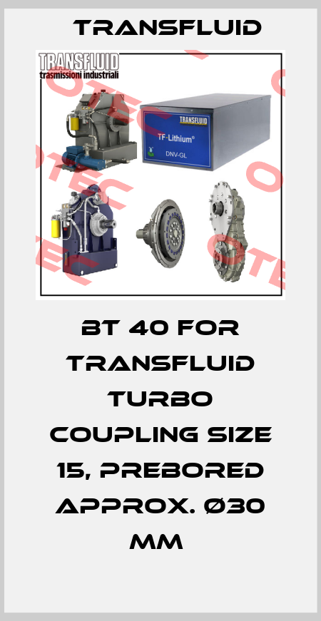 BT 40 FOR TRANSFLUID TURBO COUPLING SIZE 15, PREBORED APPROX. Ø30 MM  Transfluid