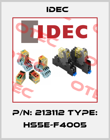 P/N: 213112 Type: HS5E-F4005 Idec
