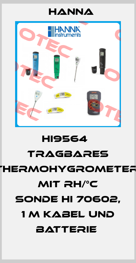 HI9564   TRAGBARES THERMOHYGROMETER, MIT RH/°C SONDE HI 70602, 1 M KABEL UND BATTERIE  Hanna