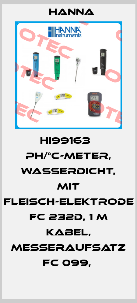 HI99163   PH/°C-METER, WASSERDICHT, MIT FLEISCH-ELEKTRODE FC 232D, 1 M KABEL, MESSERAUFSATZ FC 099,  Hanna