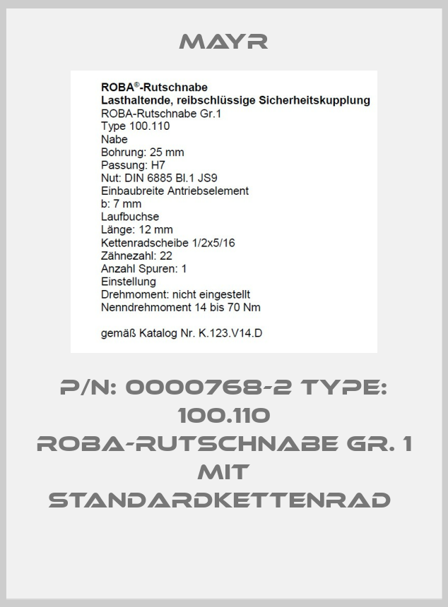 P/N: 0000768-2 Type: 100.110 ROBA-Rutschnabe Gr. 1 mit Standardkettenrad -big