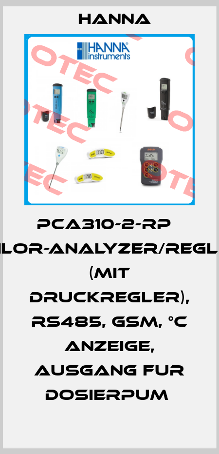PCA310-2-RP   CHLOR-ANALYZER/REGLER (MIT DRUCKREGLER), RS485, GSM, °C ANZEIGE, AUSGANG FUR DOSIERPUM  Hanna