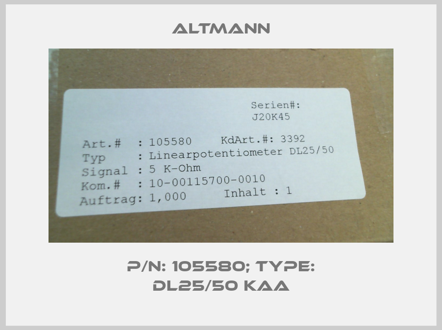 P/N: 105580; Type: DL25/50 Kaa-big
