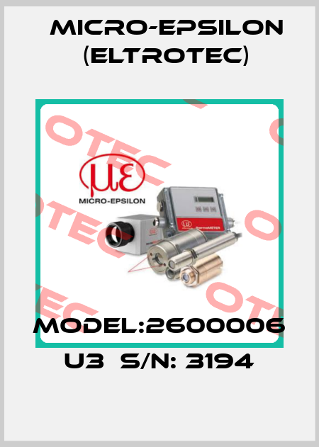 MODEL:2600006 U3  S/N: 3194 Micro-Epsilon (Eltrotec)