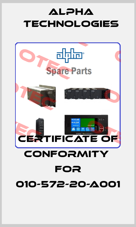 certificate of conformity  for 010-572-20-A001 Alpha Technologies