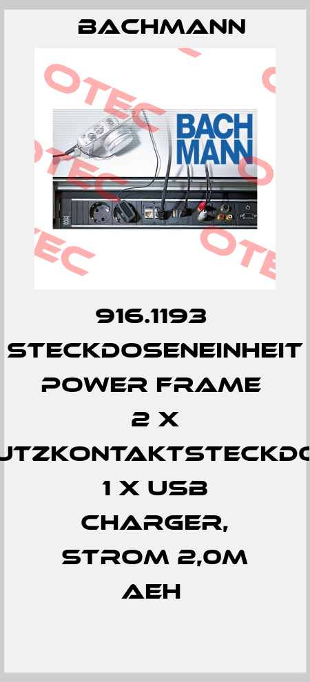 916.1193  Steckdoseneinheit Power Frame  2 x Schutzkontaktsteckdosen  1 x USB Charger, Strom 2,0m AEH  Bachmann