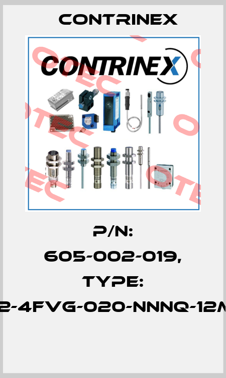 P/N: 605-002-019, Type: S12-4FVG-020-NNNQ-12MG  Contrinex
