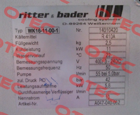 A047-040-062 / WK16-11-00-1-R410A Ritter & Bader