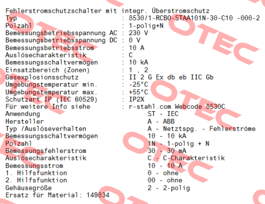 8530/1-RCBO-STAA101N-30-C10 -000-2 / 322003 Stahl