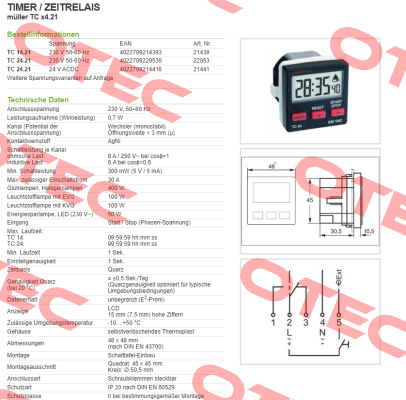 TC 24.21 - 230V 50-60 Hz / PN: 22053 Hugo Muller