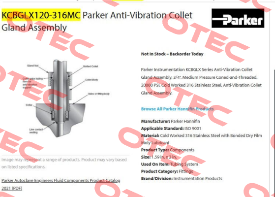 KCBGLX120-316MC Parker