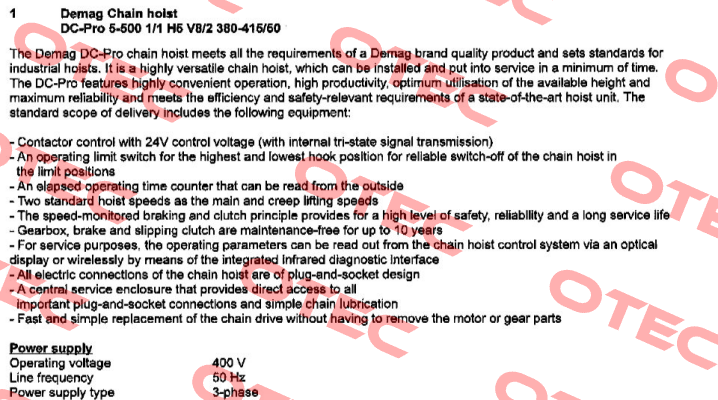 DC-Pro 5-500 1/1 H5 V8/2 380-415/50  Demag