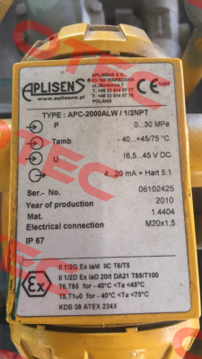 APC-2000ALWExd/0-30Mpa/1/2", NpT  Aplisens