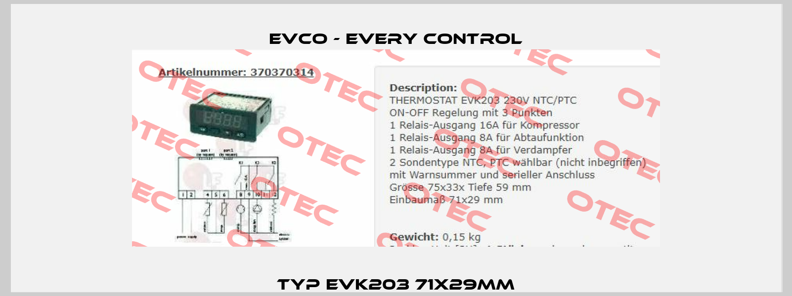 Typ EVK203 71x29mm EVCO - Every Control
