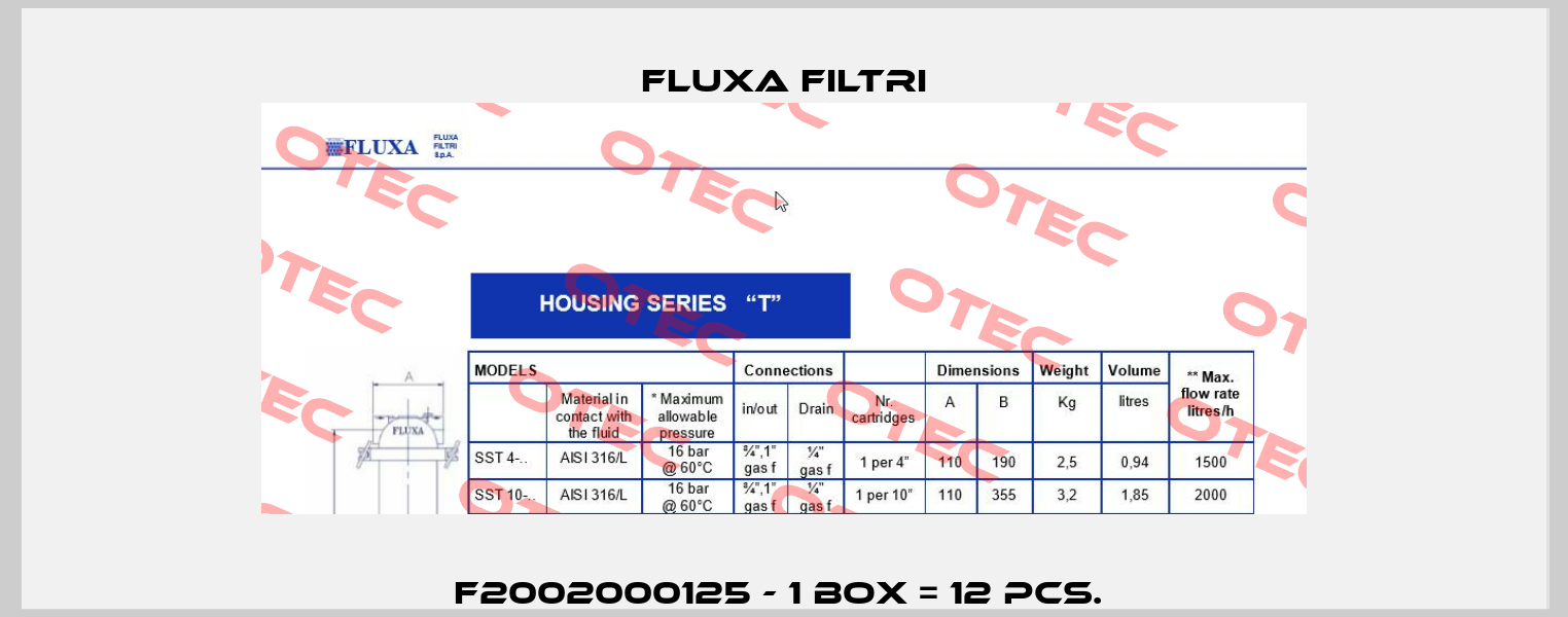 F2002000125 - 1 box = 12 pcs.  Fluxa Filtri