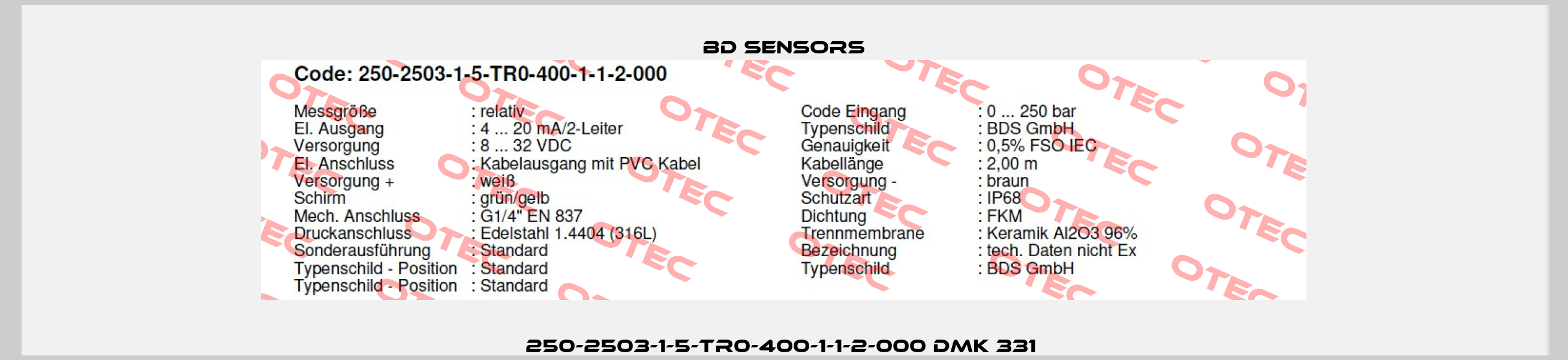 250-2503-1-5-TR0-400-1-1-2-000 DMK 331  Bd Sensors