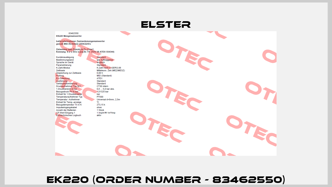EK220 (Order number - 83462550) Elster