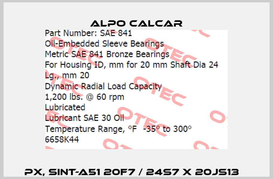 PX, SINT-A51 20F7 / 24S7 X 20JS13    Alpo Calcar