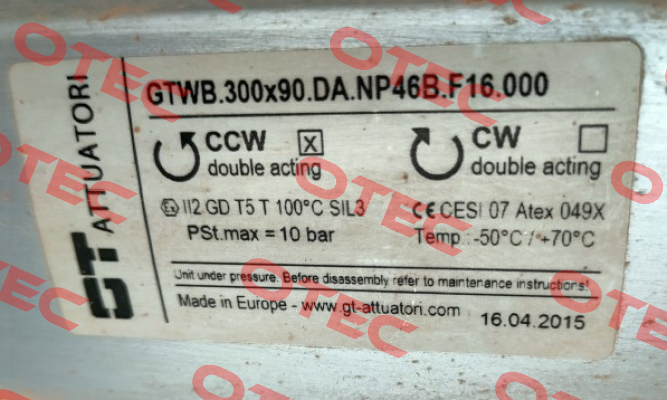 GTWB.300x90.DA.NP46B.F16.000 GT Attuatori