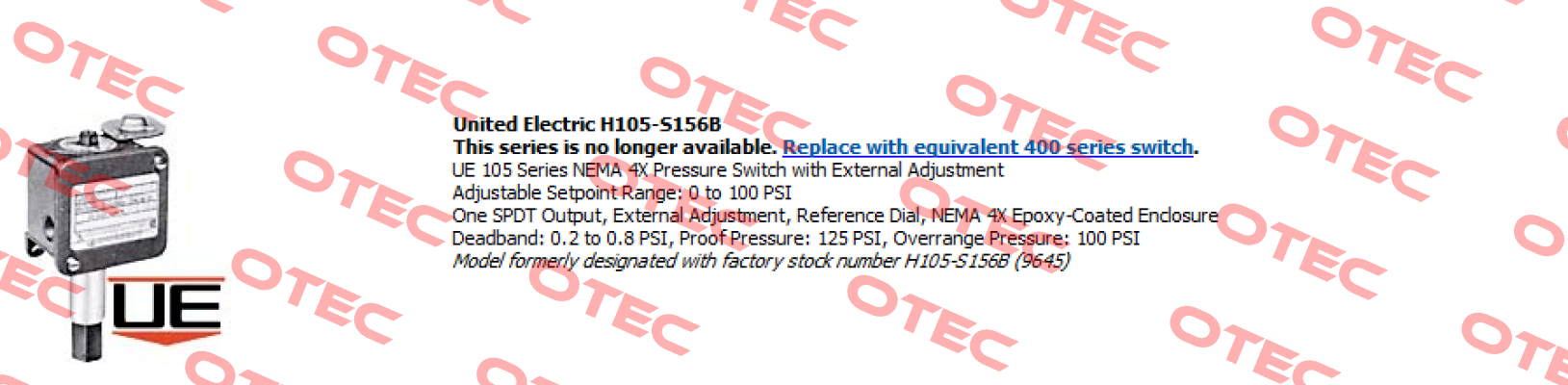 H105-S156B (obsolete- replaced by H400-S156B)  United Electric