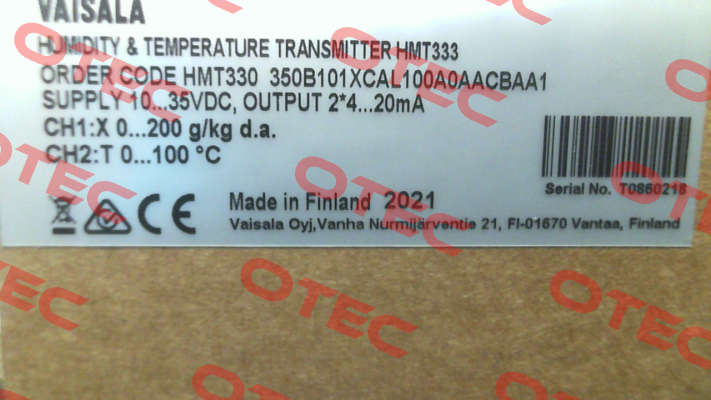 HMT330 350B101XCAL100A0AACBAA1 Vaisala