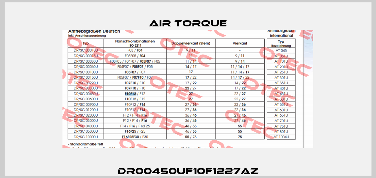 DR00450UF10F1227AZ Air Torque
