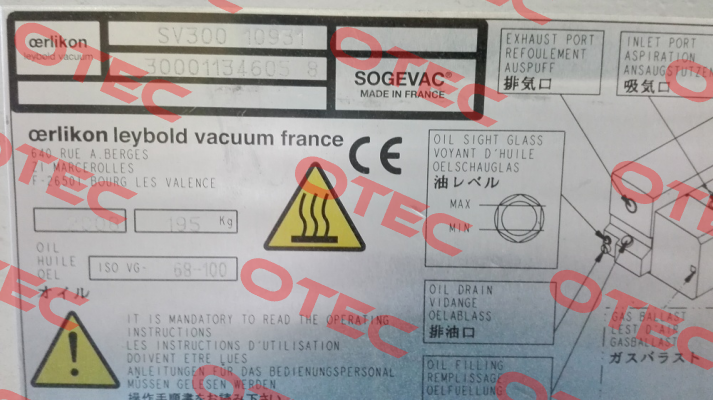 960702 / SOGEVAC SV 300 B Leybold