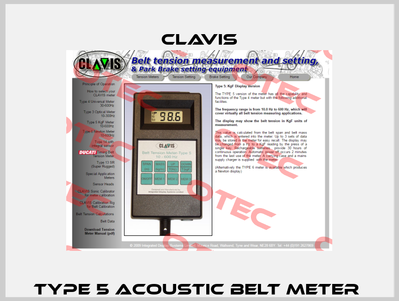 Type 5 acoustic belt meter  Clavis