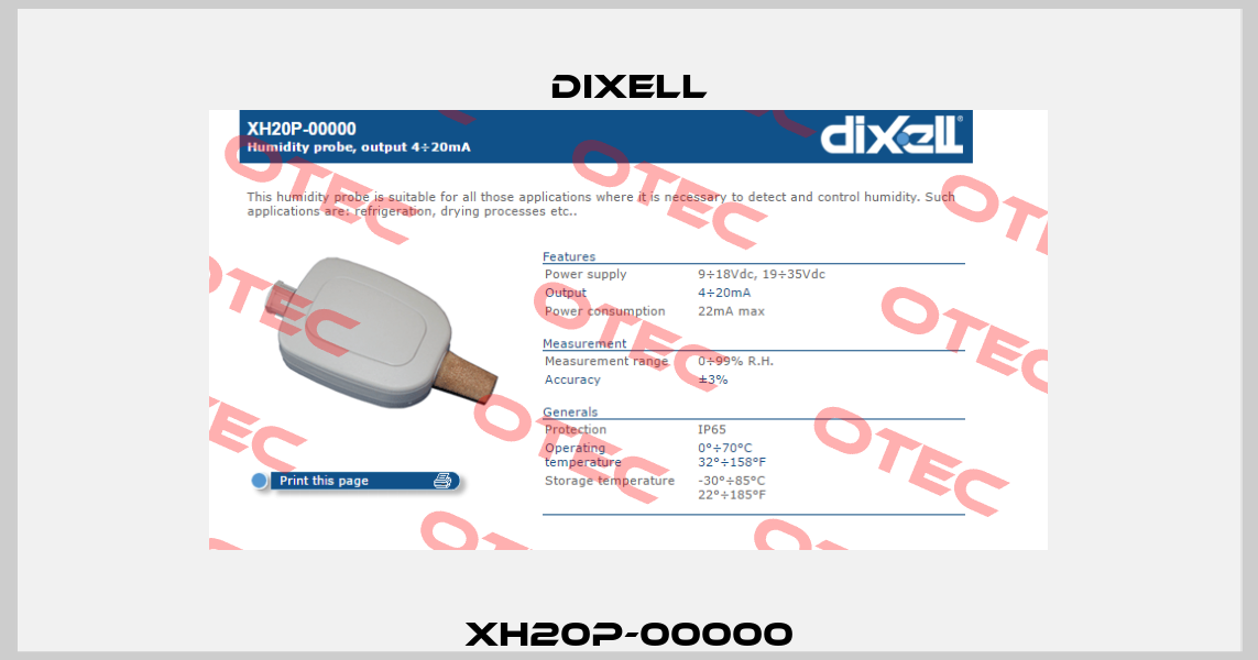 XH20P-00000 Dixell