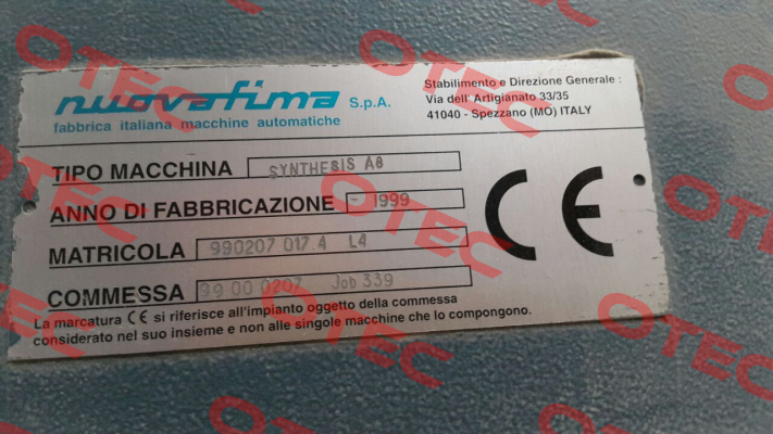 Packing Card For DVPP-10  Nuova Fima